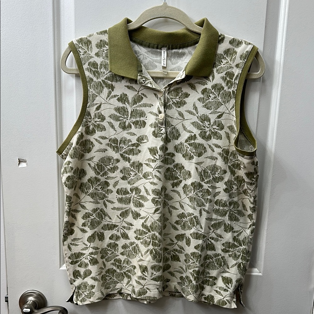 White Stag Cream and Green Polo Muscle Tee